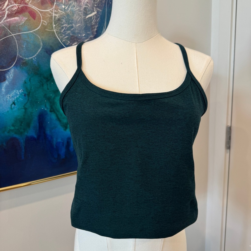Beyond Yoga Spacedye Slim Racerback Cropped Tank Dark Green Heathered Size XL